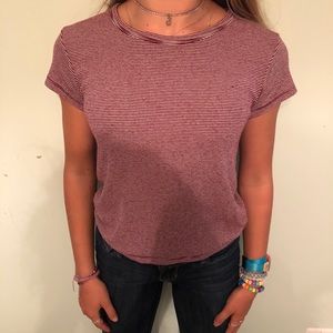 Maroon and White Brandy Melville Striped Tee